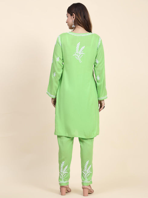 Fizaa Chikankari Short Modal Kurta Set - Green